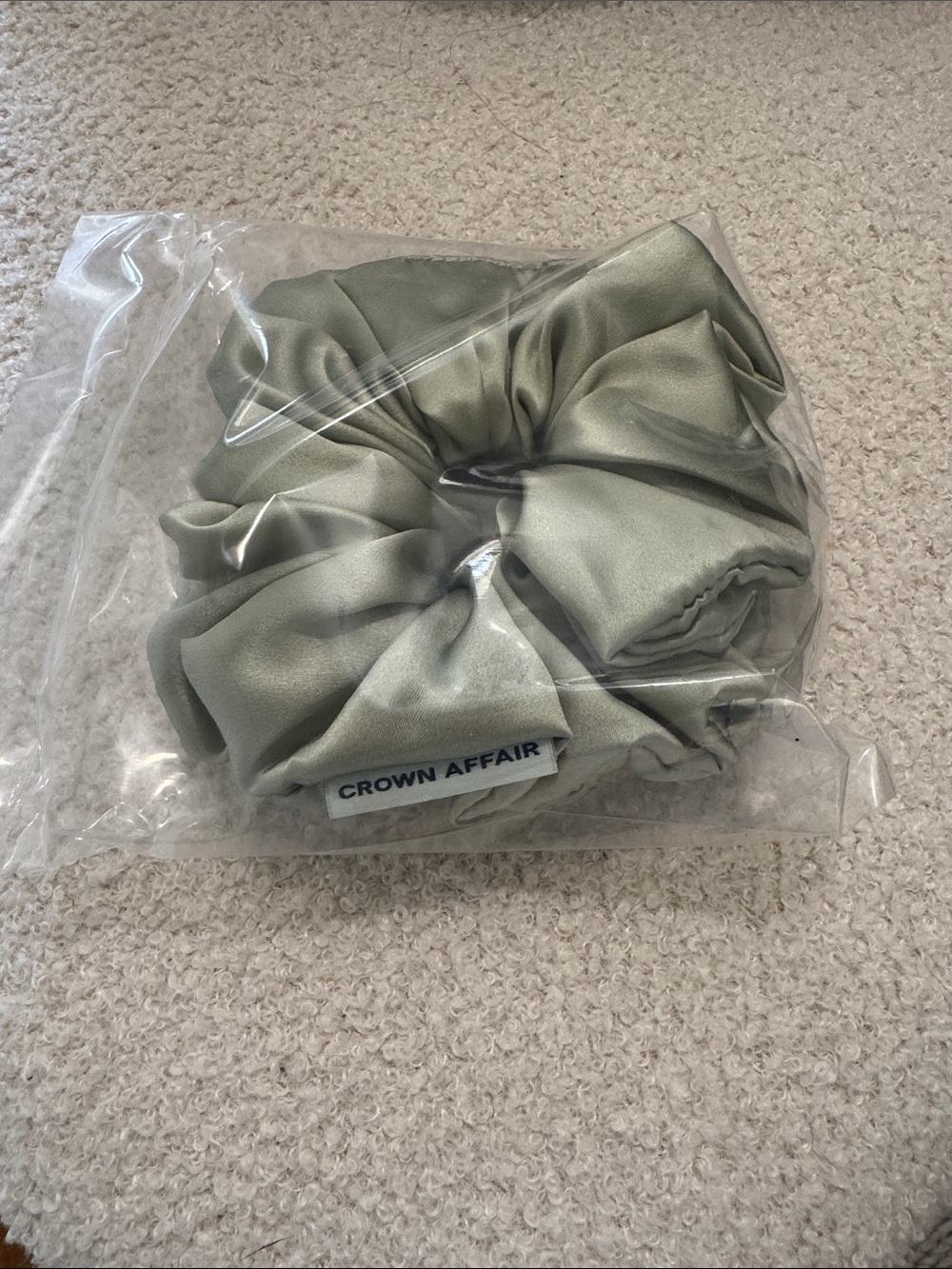 Brand New Crown Affair Satin Scrunchie - Sage Green